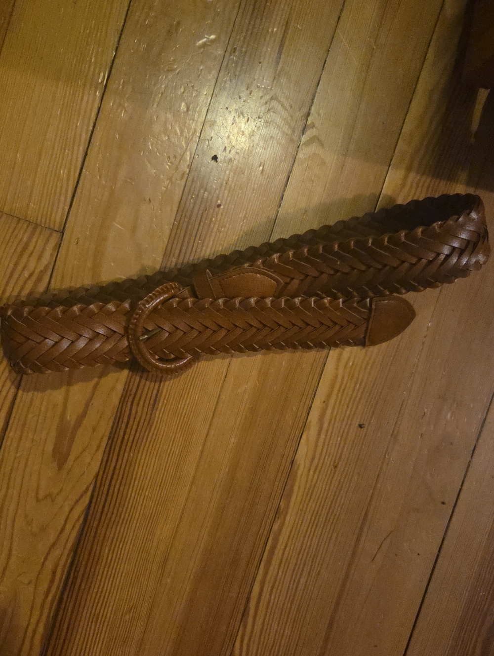 40 In Vintage Italian 70's Braided Brown Leather Belt